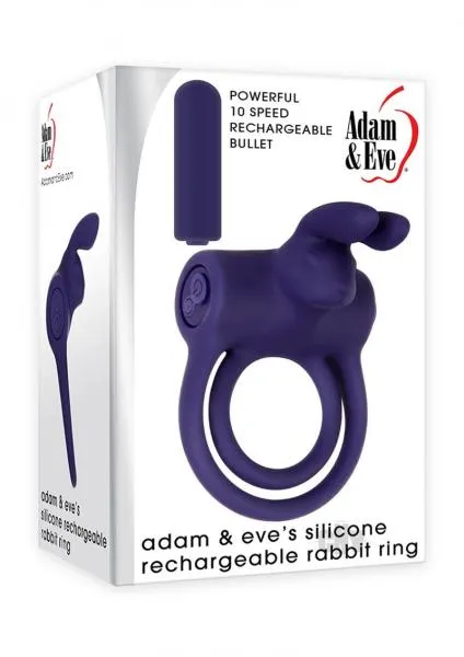 Adam Eve Vibrators Aande Silicone Recharge Rabbit Ring Purple