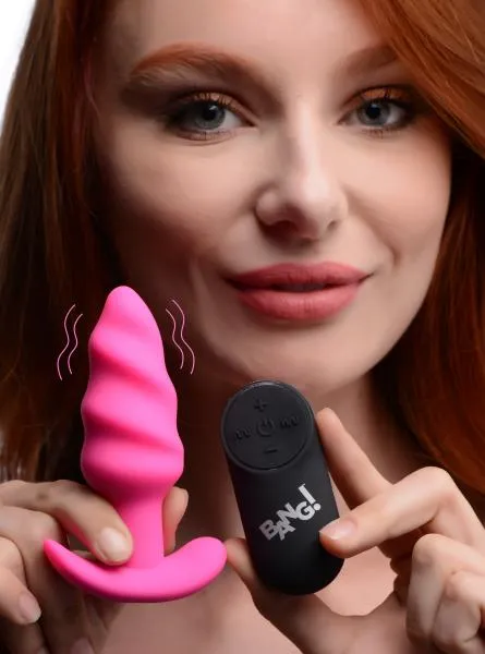 Anal Bang Remote Control 21x Vibrating Silicone Swirl Butt Plug Pink