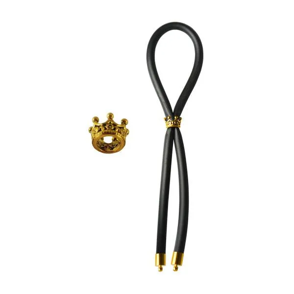 Anal Bolo Erection Enhancement Bolo C Ring Lasso Gold Crown Bead Silicone Black