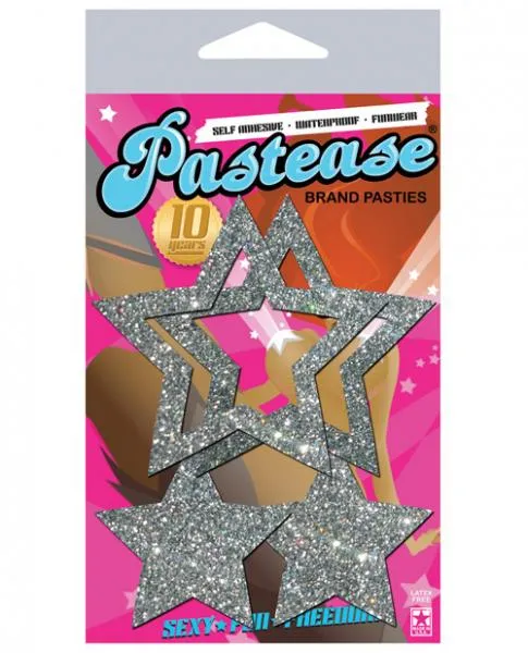 Anal Pastease Brand Pasties Pastease Glitter Peek A Boob Stars Silver Pasties