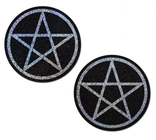 Anal Seductucom Pastease Pentagram Black Silver Glitter Nipple Pasties