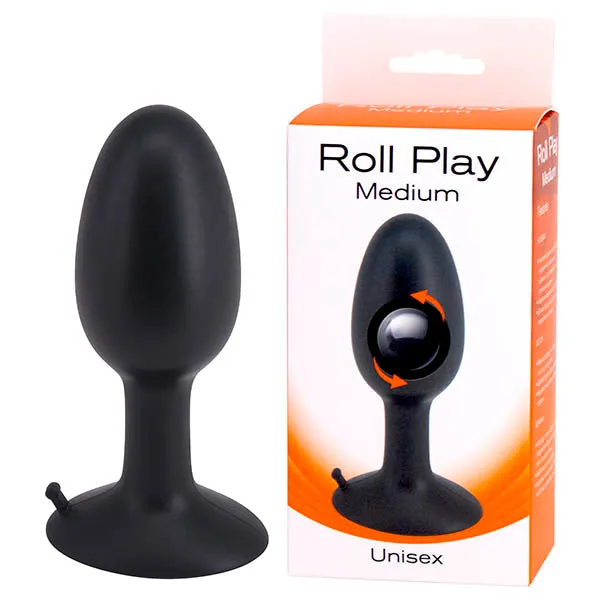 Anal Seven Creations Roll Play Black Medium 10 cm Butt Plug with Internal Ball