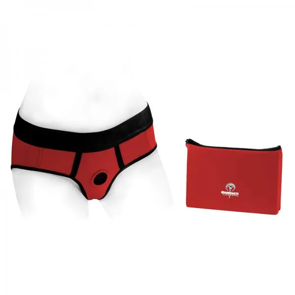 Anal Spareparts Tomboi Nylon Briefs Harness RedBlack Size L Seductucom