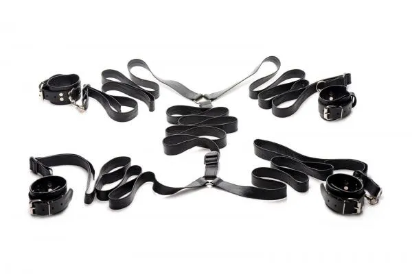 Anal Strict Leather Leather Bed Restraint Kit Black