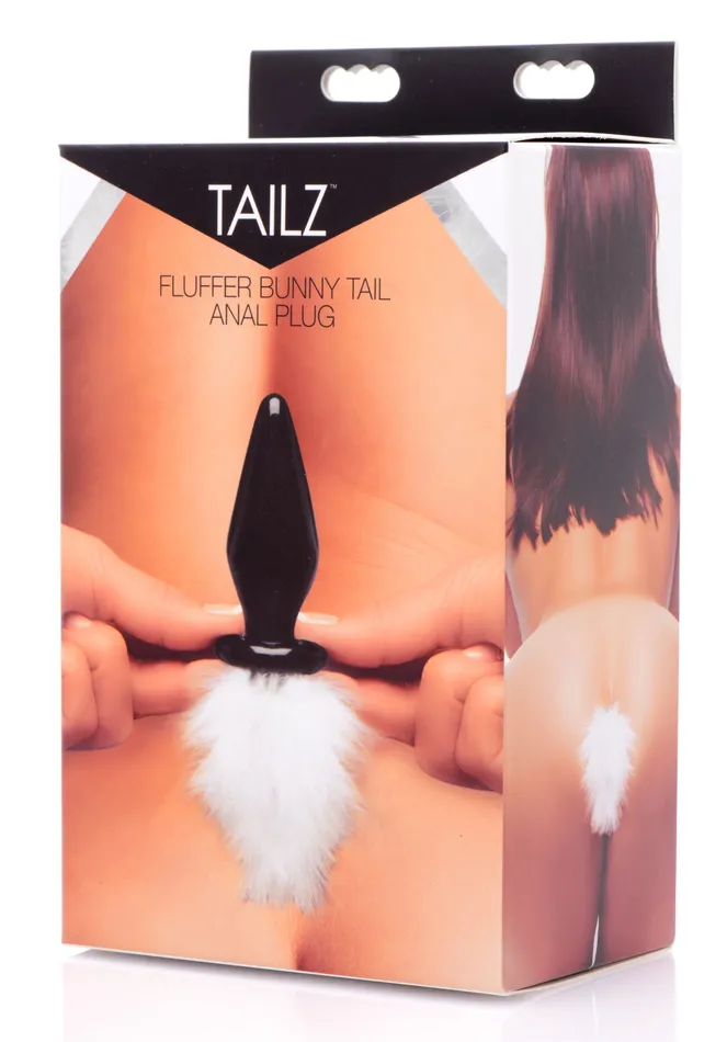 Anal Tailz White Fluffer Bunny Tail Glass Anal Plug