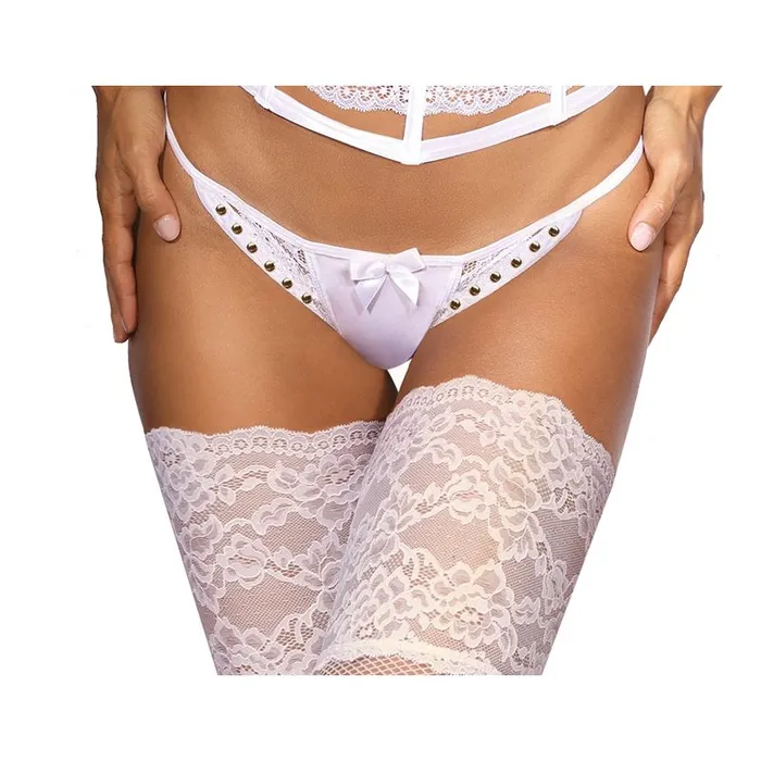 Axami Lingerie Male Sex Toys Microfiber and Lace GString with Studs White