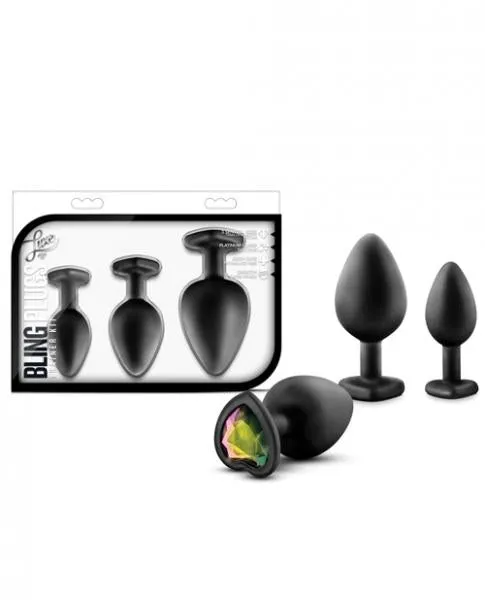 Blush Anal Bling Plugs Training Kit Black With Rainbow Gems