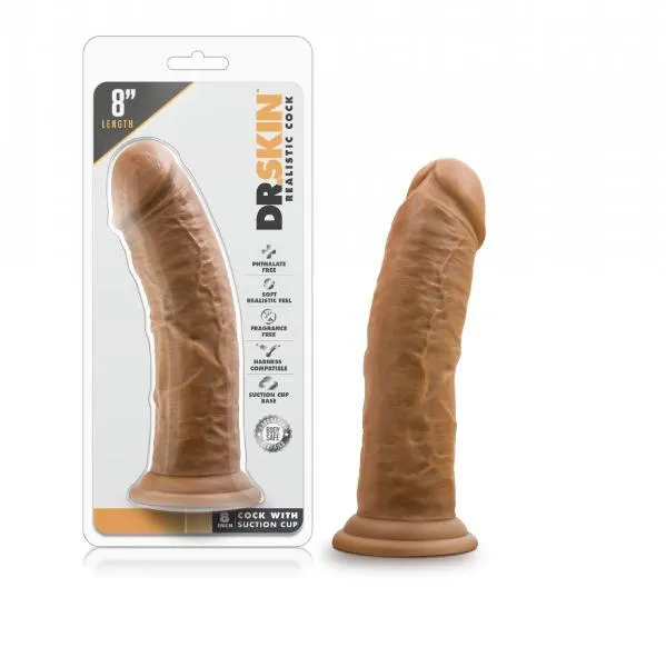 Blush Female Sex Toys Dr Skin 8 Inches Cock With Suction Cup Mocha Tan