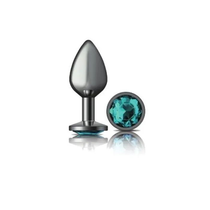 Cheeky Charms Anal Cheeky Charms Gunmetal Round Butt Plug w Teal Jewel Medium