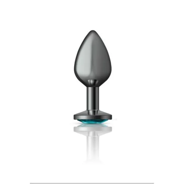 Cheeky Charms Anal Cheeky Charms Gunmetal Round Butt Plug w Teal Jewel Medium