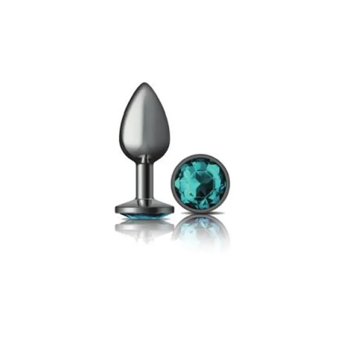 Cheeky Charms Anal Cheeky Charms Gunmetal Round Butt Plug w Teal Jewel Small