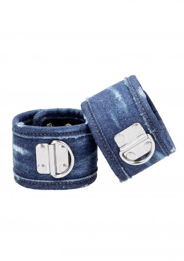 Couples Shots Toys Ouch Denim Ankle Cuffs Roughend Denim Style Blue