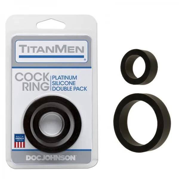 Doc Johnson Male Sex Toys Titanmen Cock Ring Platinum Silicone Double Pack Black