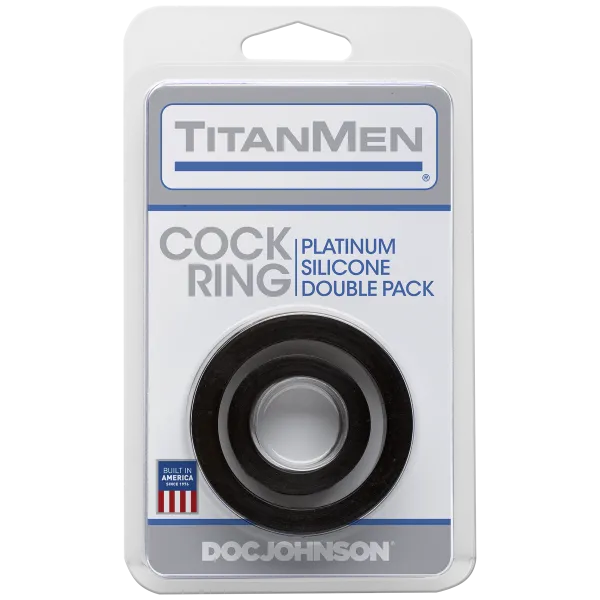 Doc Johnson Male Sex Toys Titanmen Cock Ring Platinum Silicone Double Pack Black