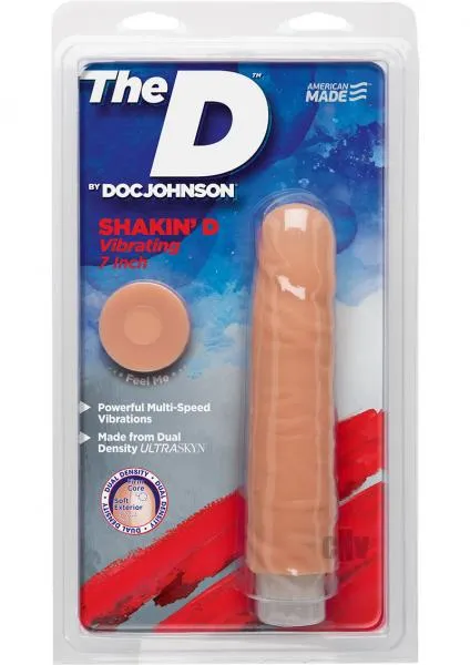 Doc Johnson The D Shakin D 7 Inch Vibrating Dildo Vanilla Beige Dildos