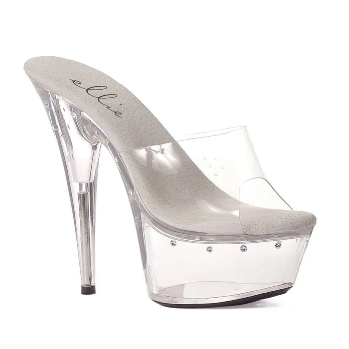 Ellie Shoes Anal Slip On Rhinestone Platform Clear 6in