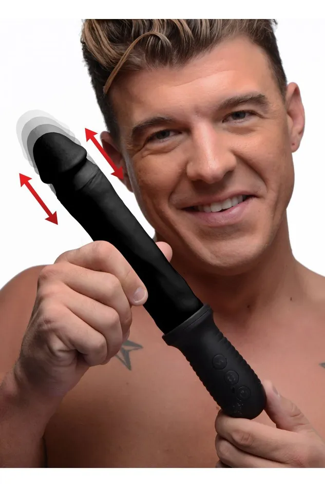 Female Sex Toys 8X Auto Pounder Vibrating and Thrusting Dildo with Handle Black Sd