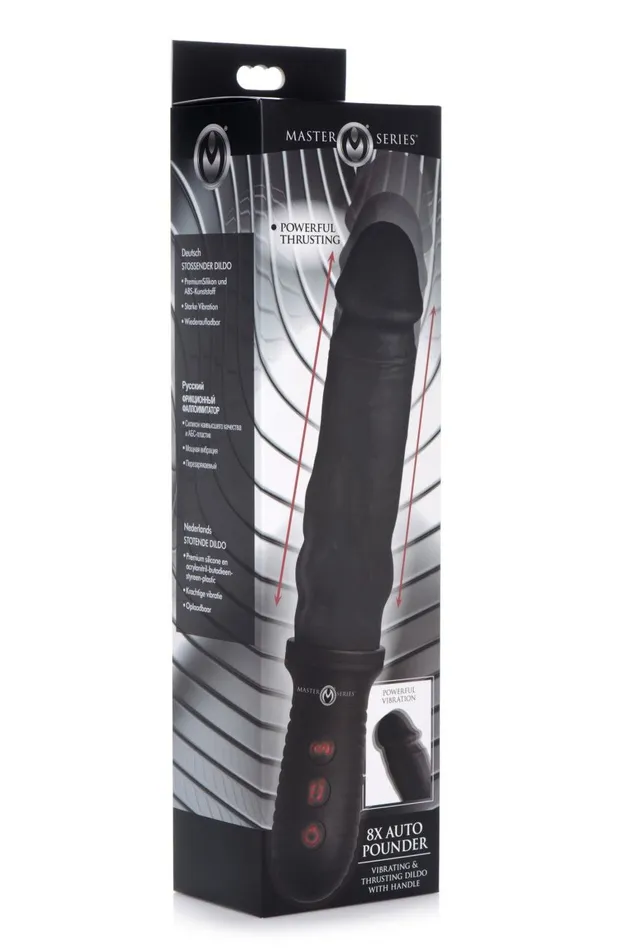 Female Sex Toys 8X Auto Pounder Vibrating and Thrusting Dildo with Handle Black Sd