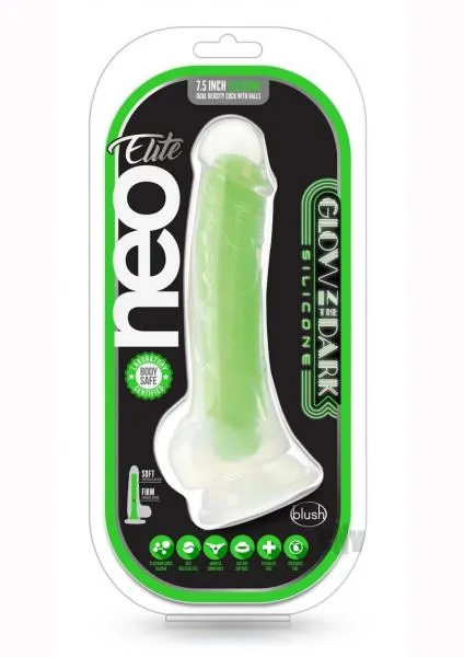 Female Sex Toys Blush Neo Elite Viper Glow In The Dark 7 Silicone Dual Density Dildo Neon Green