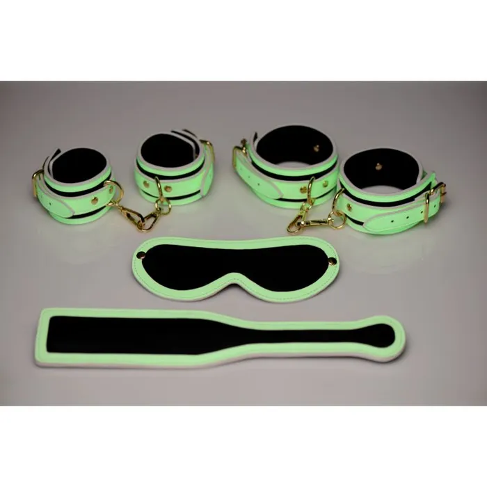 Female Sex Toys Master Series Kink In the Dark Glowing Bondage Set Flouro Green