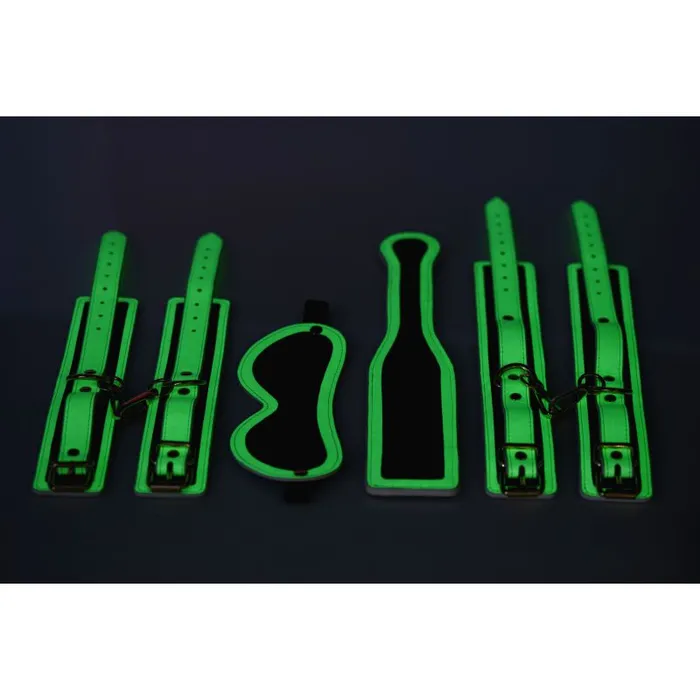 Female Sex Toys Master Series Kink In the Dark Glowing Bondage Set Flouro Green