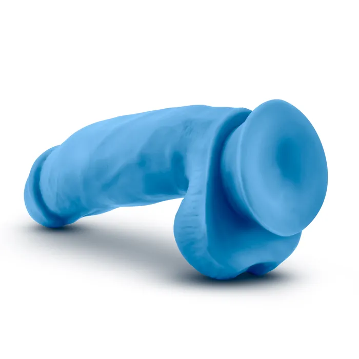 Female Sex Toys Neo Elite 7in Silicone Dual Density Cock with Balls Neon Blue Neo Elite