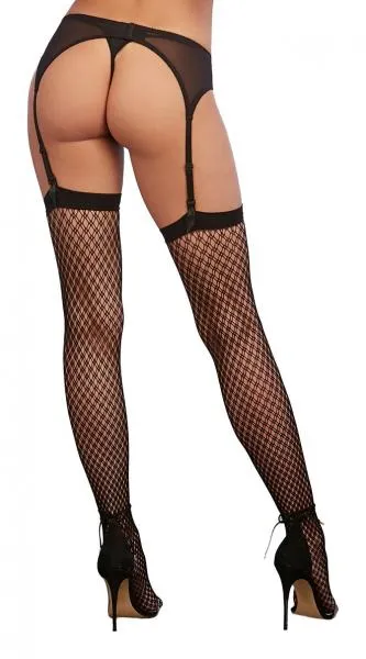 Fishnet Plaid Thigh High Stockings Black OS Black Diamond Anal