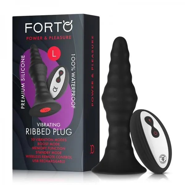 Forto Anal Forto Vibrating Ribbed Plug WRemote Large Blk