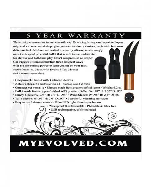 Glam Squad 3 Sleeves One Bullet Vibrator Black Evolved Vibrators