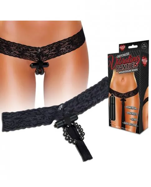 Hustler Crotchless Vibrating Lace Panties Beads Black ML Hustler Toys Anal