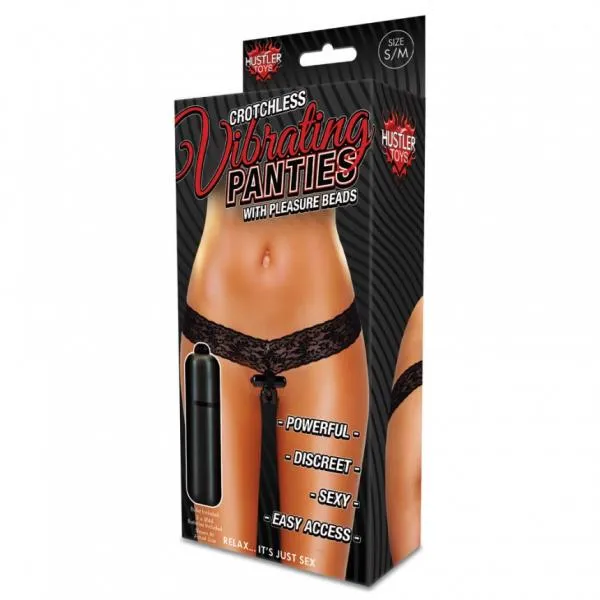 Hustler Crotchless Vibrating Lace Panties Beads Black ML Hustler Toys Anal