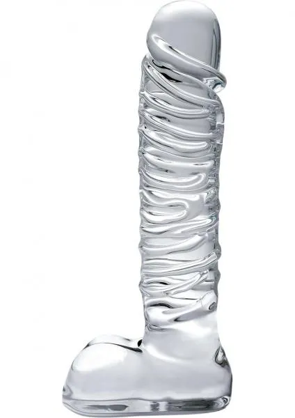 Icicles No 63 Textured Glass Dildo With Balls 85 Clear Icicles Dildos