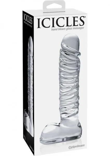 Icicles No 63 Textured Glass Dildo With Balls 85 Clear Icicles Dildos