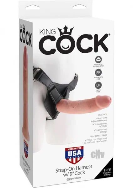 King Cock Dildos King Cock Strap On Harness 9 Inches Cock Beige