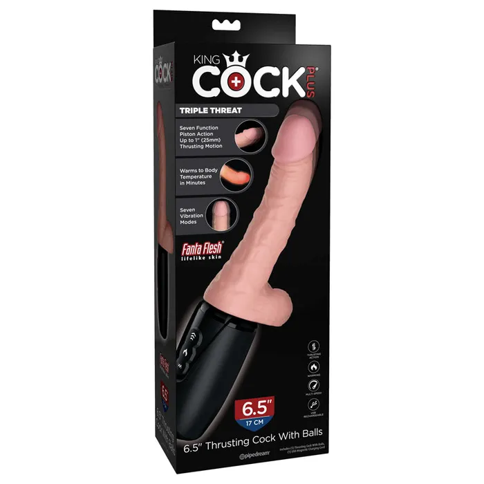 King Cock Plus 65 Thrusting Cock with Balls Flesh 165 cm Thrusting Dong Pipedream Dildos