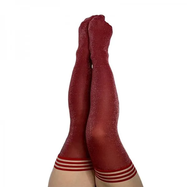 Kixies Female Sex Toys Kixies Holly Cranberry Sparkle Thigh High Stockings Size A