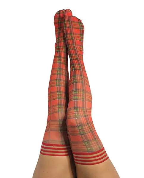 Kixies Vibrators Kixies Grace Plaid Thigh Highs Red C