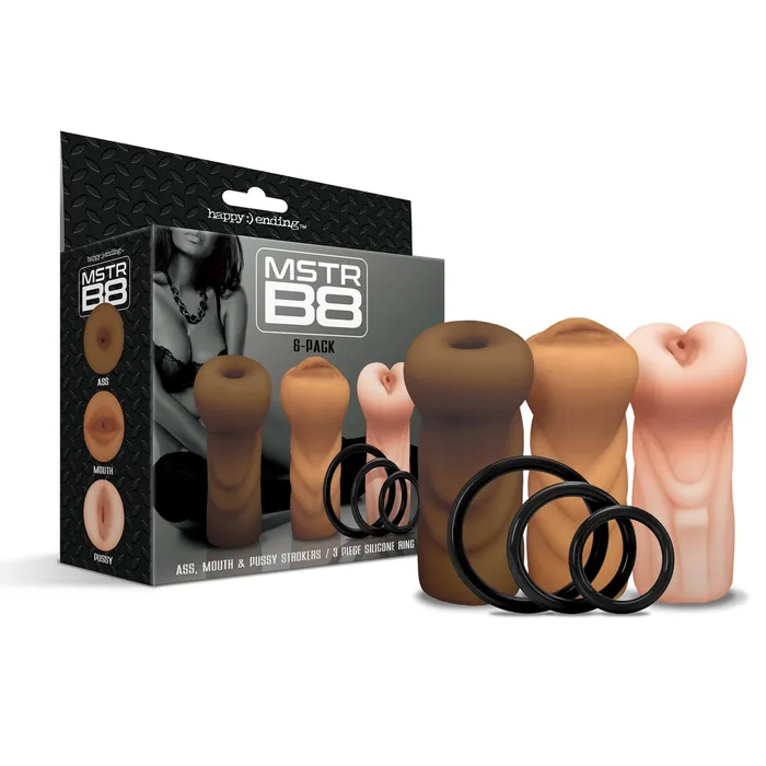 Male Sex Toys Global Novelties llc MSTR B8 Six Pack Ass Mouth Pussy Masturbation Sleeves with Six Penis Rings