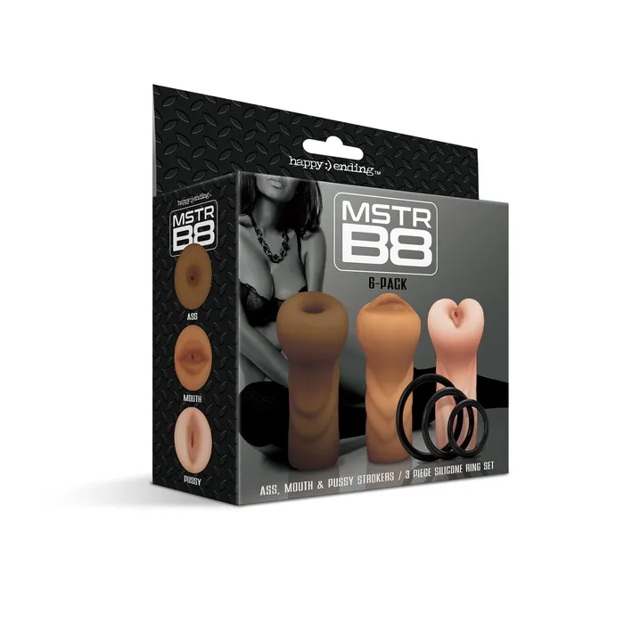 Male Sex Toys Global Novelties llc MSTR B8 Six Pack Ass Mouth Pussy Masturbation Sleeves with Six Penis Rings