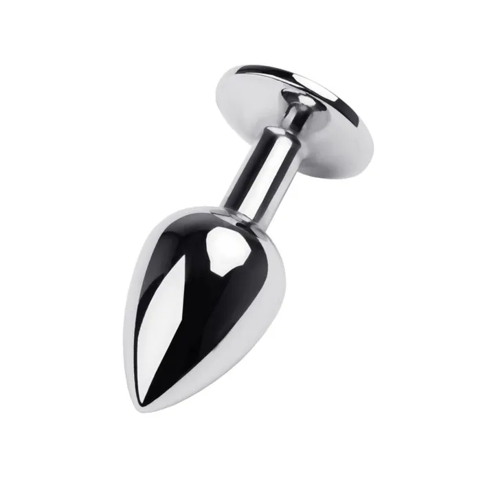 Metal Silver Metal Anal Plug w Black Gem Small Anal