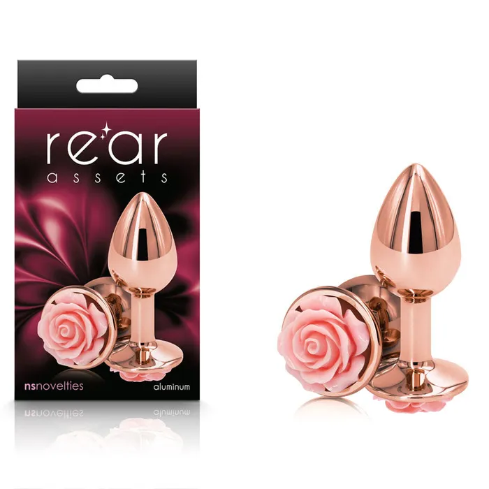 NS Novelties Anal Rear Assets Rose Small Rose Gold 76 cm Metal Butt Plug with Pink Rose Base