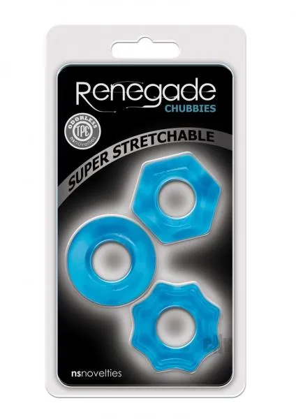 NS Novelties Male Sex Toys Renegade Chubbies 3 Pack Cock Rings Blue