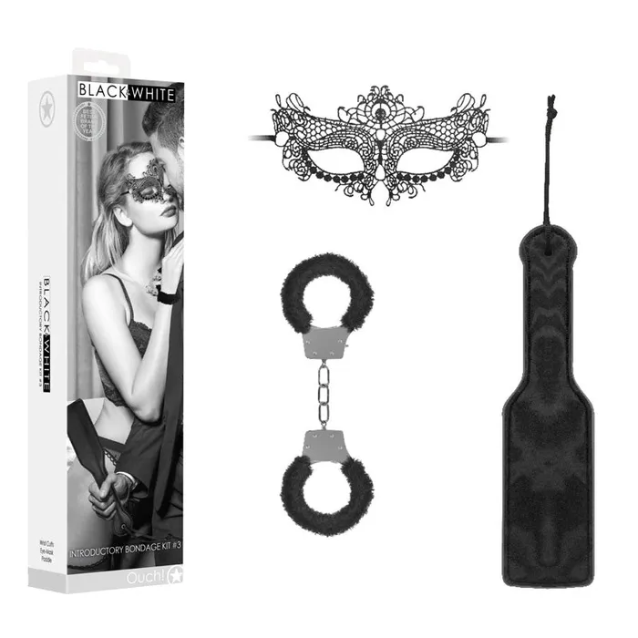 OUCH Black White Introductory Bondage Kit 3 Bondage Kit 3 Piece Set Shots Toys Couples