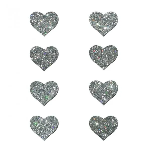 Pastease Brand Pasties Anal Pastease Mini Glitter Hearts Silver Pack Of 8 Pasties