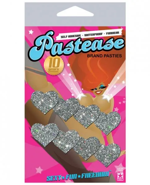 Pastease Brand Pasties Anal Pastease Mini Glitter Hearts Silver Pack Of 8 Pasties