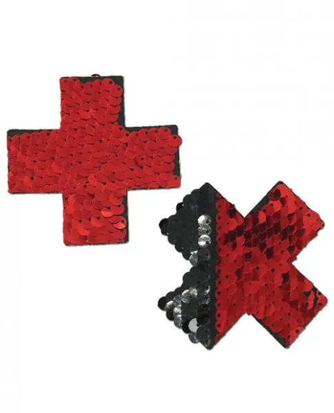 Pastease Color Changing Flip Sequins Cross Red Black OS Pastease Brand Pasties Anal