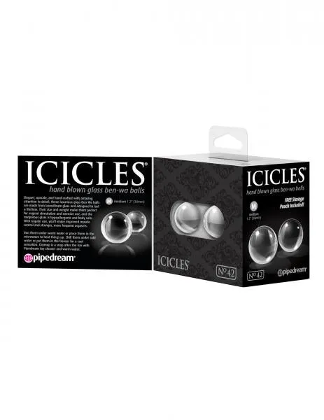 Pipedream Dildos Icicles No 42 Ben Wa Balls Glass Clear Medium