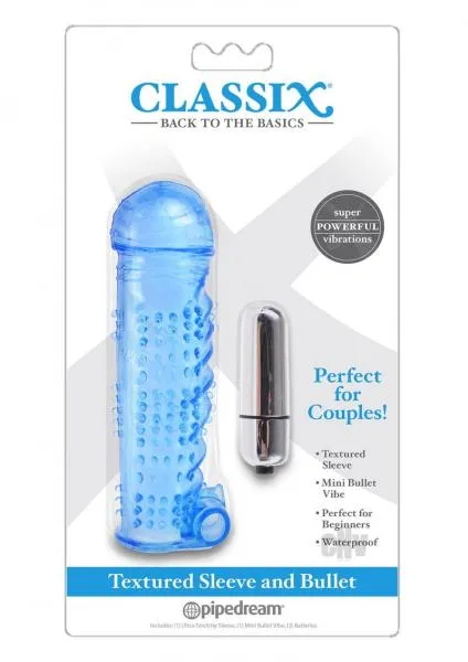 Pipedream Female Sex Toys Classix Textured Sleeve Mini Bullet Vibrator Blue