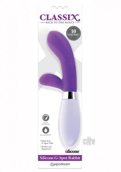 Pipedream Vibrators Classix Silicone G Spot Rabbit Style Vibrator Purple