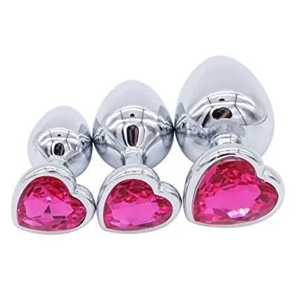 Plesur Company Anal Butt Plug Metal Heart Anal Plug Dark Pink Gem 3 size options 2 color options